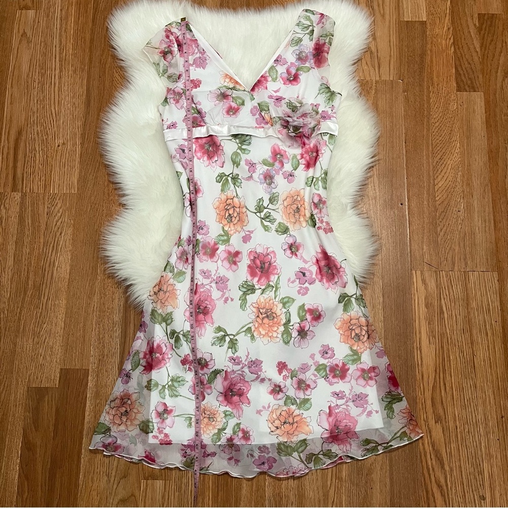 B. Smart Floral Chiffon Midi Dress Pink Peach Green Garden Party 13/14